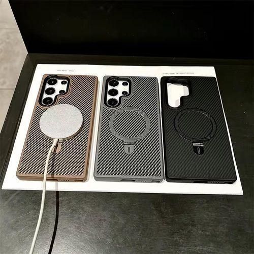 product_image_name-Generic-Carbon Fiber Texture Magnetic Stand Supports Wireless Charging Phone Cases/cover For Samsung S24 Ultra-3