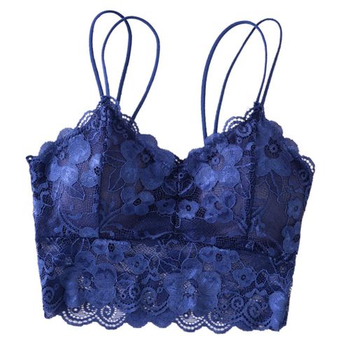 Generic Ladies Girls Sexy Full Lace V Neck Padded Bralette Lace Bra Blue @  Best Price Online