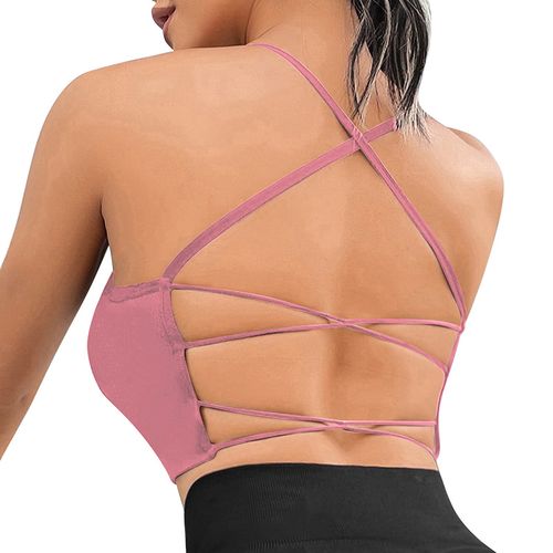  Womens Strappy Sports Bra - Criss Cross Back Padded