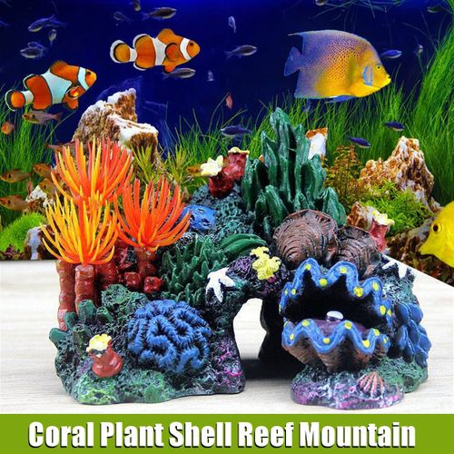 Aquarium Resin Coral Plant Shell Reef Mountain Cave Ornament Fish