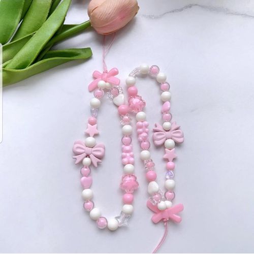 product_image_name-Fashion-Pink Beaded Phone Charm Strap -1