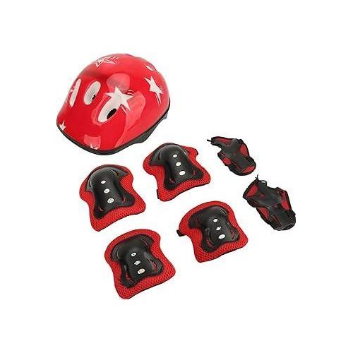 product_image_name-Generic-7pcs Red Cycling Hard Protective Helmet and 6pcs Protective Guards-1