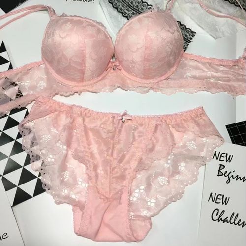 Fashion Women Sexy Soft Lace Push Up Bra Underwear Panties-Pink @ Best  Price Online