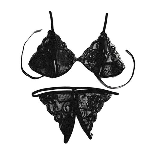 Buy online Black Lace Bra And Panty Set from lingerie for Women by