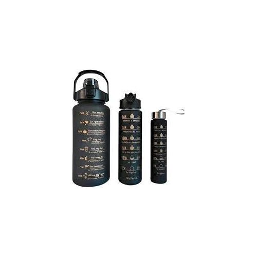 product_image_name-Generic-3 Pieces Motivational Sports Bottle, BPA-Free Sports Bottle, Motivational Flask, Large Capacity, 2L+990ML+330ML 3pcs, Black-1