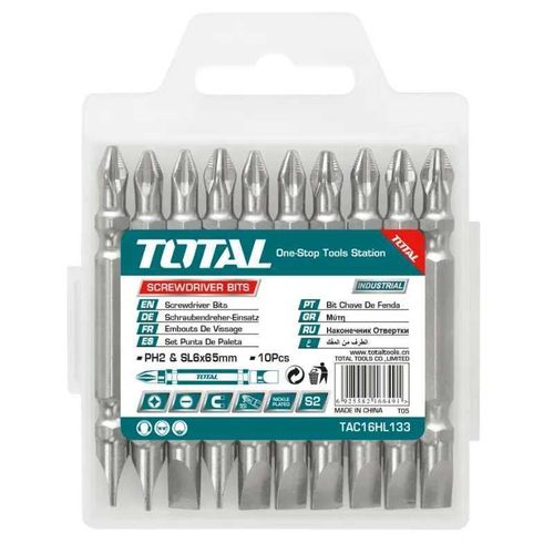product_image_name-TOTAL-TAC16HL133 Screwdriver bit PH2+SL6.0,65mm,10pcs/set Double end bit-3