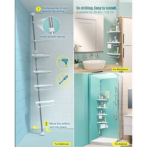 Corner Shower Caddy Tension Pole: Adjustable Stainless Steel Shower  Organizer with 4 Tier Shelf for Bathroom Bathtub Tub Shampoo -Floor  Standing Rack