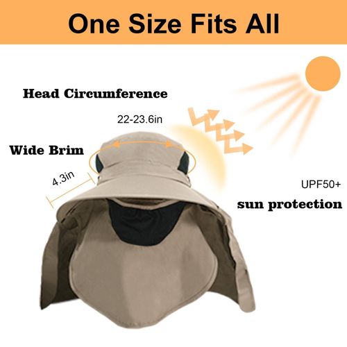 Fashion Sun Hat Men UV-Protection Neck-Flap - Bucket Hat with Removable  Face Cover & Neck Flap Wide Brim Hiking Hat for Men @ Best Price Online