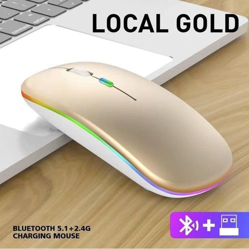 product_image_name-Generic-Wireless Bluetooth + 2.4G Dual-mode Rechargeable LED Optical Mouse - (Gold)-1