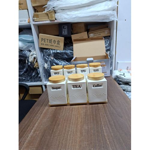 product_image_name-Generic-8pcs white Ceramic Canister Set  Comes with a bamboo stand-2
