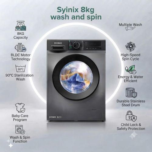 Syinix 8kg Front Load Washing Machine – Energy Efficient BLDC Motor with Baby care Steam Wash (2YRs WRTY)