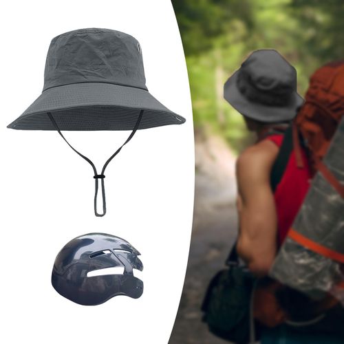 Generic Bucket Hat With Strings Breathable Sun Hat With Strap Gray