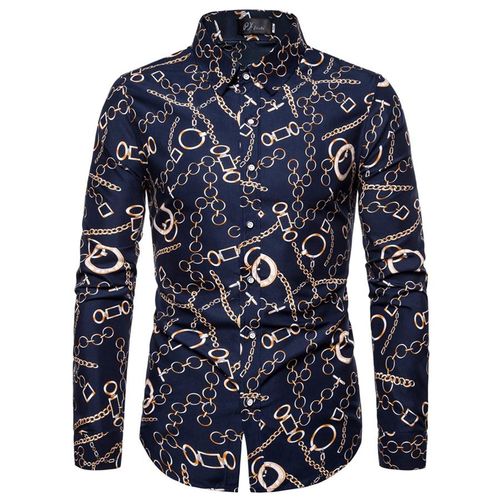 Fashion Men'S Button Shirt Men Casual Print Shirt Long Sleeved Shirts ...