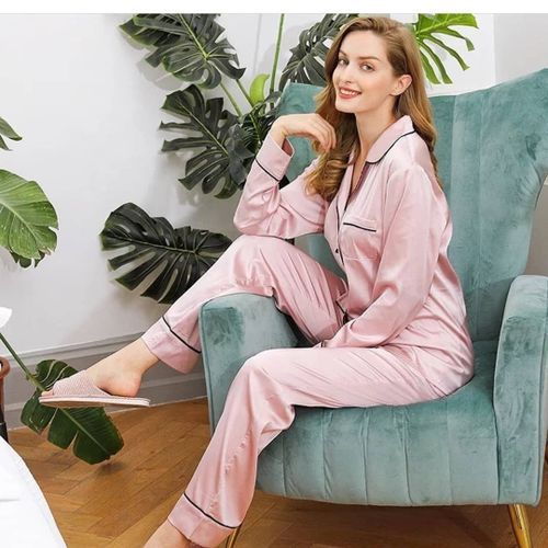 Fashion 2 Piece Silk Pajama Set Sleepwear/ Lounge Wear-Pink @ Best