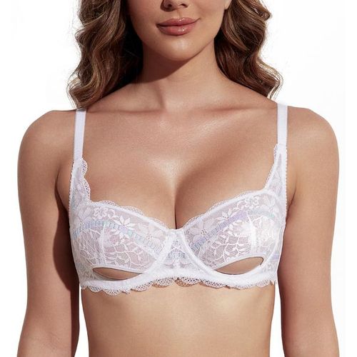 Generic Wingslove Women's Balconette Bra Sexy Shimmer Lace Underwire Bras  Unlined 1/2 Cup Sheer Bralette @ Best Price Online