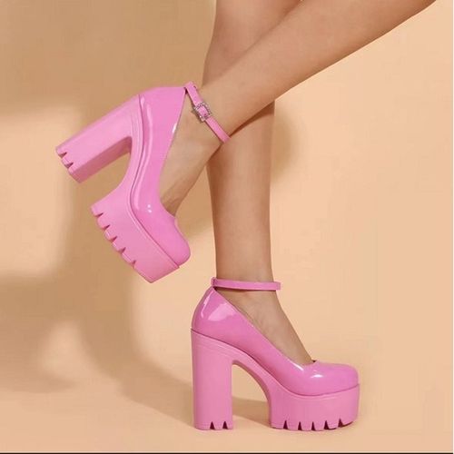 Amazon.com | Women's Ankle Strap Low Block Chunky Heels Pumps Closed Round  Toe Dress Shoes Black Matte 36-5.5US | Pumps
