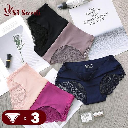 Generic 3pcs/lot Ice Silk Panties M-2xl Women Seamless Lace Trim
