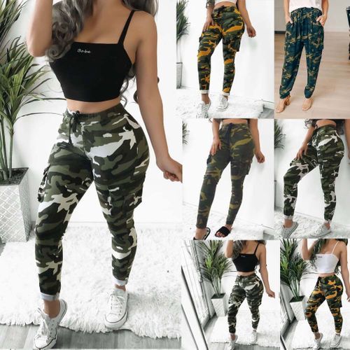Autumn Spring Women's Camo Trousers Casual Military Army Long