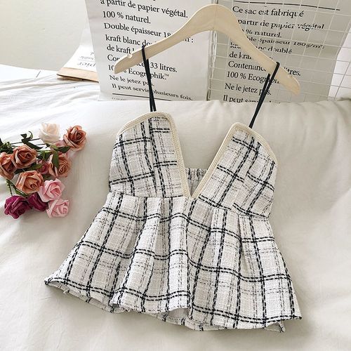 Sport Fashion (white)Camisoles Women Elegant Simple Slim Chic Retro  All-match Fall Ladies Sleeveless Tops Korean Plaid OL Deep V-neck Female  Camis WEF @ Best Price Online