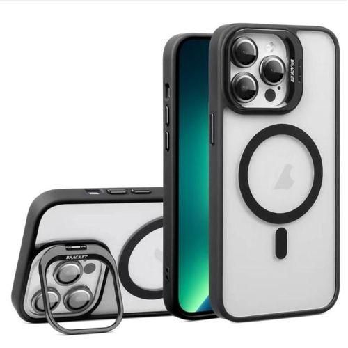 product_image_name-Generic-Black Magsafe Compatible Stand Bracket Transparent Case With Camera Metal Ring Lens Protector For IPhone 13 Pro Max-1