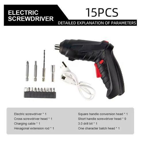 product_image_name-Generic-Rechargeable Electric Screwdriver Cordless Drill – 15PCS Multi Purpose Tool Kit with Bits & USB Cable-5