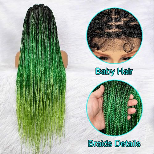 Generic Synthetic Crochet Braided Hair 36 Inch Long Knotless Braids Ombre  Darkgreen/Green For Daily Use @ Best Price Online