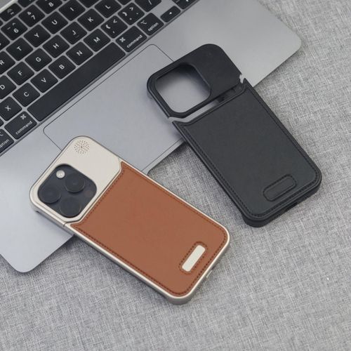 product_image_name-Generic-Luxury Frameless Leather Magnetic Case with MagSafe, Metallic Frame, and Patina Leather Design for iPhone 16 Pro Max - Black-5