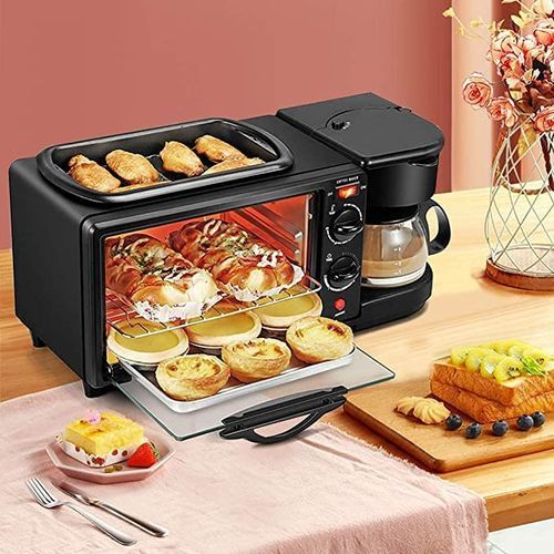 3-in-1 Breakfast Station - Coffee Maker, Non-Stick Griddle, and Toaster  Oven - Versatile Breakfast Maker Machine with Timer for