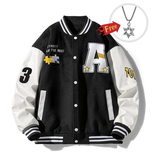 ASHION Unisex Black White Varsity Jacket Classic Letterman Style With Free Necklace Best Price Online Jumia Kenya