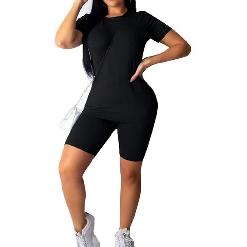 Fashion (black)Fitness Tracksuit Women Sport Set Gym Neon T-shirt Tops  Shorts Workout Clothes Summer Outfit Female Ladies Casual 2 Piece Set GRE @  Best Price Online