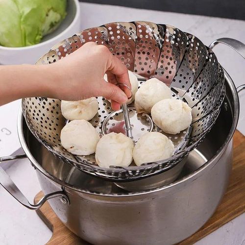 product_image_name-Generic-Stainless Steel Foldable/Folding Vegetable Food Steamer Basket-1
