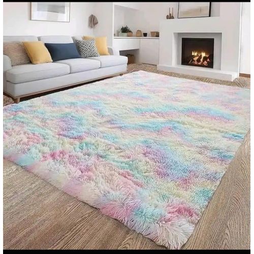 product_image_name-Generic-5 by 8 Fluffy-plain and  Puches carpet  non-slip-pink-1