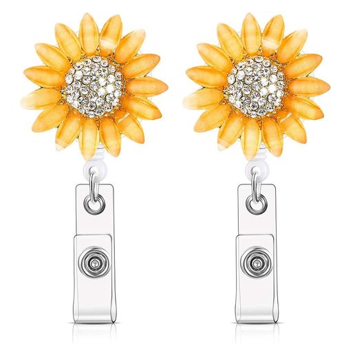 Generic 2 Pcs Crystal Rhinestone Sunflower Badge Reel Retractable Badge  Clip Name Tag Holder Reel with Alligator Clip for Nurse @ Best Price Online