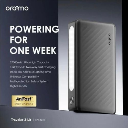 product_image_name-Oraimo-Reliable Traveler 3 Lit 27000mAh High Capacity Power Bank with 15W Type-C Fast Charging, Long LED Lighting, Multi-Protection System, Portable and Travel Friendly Design, Universal Device Compatibility-1