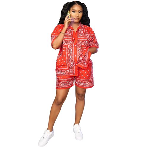Fashion Red Fashion Paisley Bandana Print 2 Two Piece Sets Women