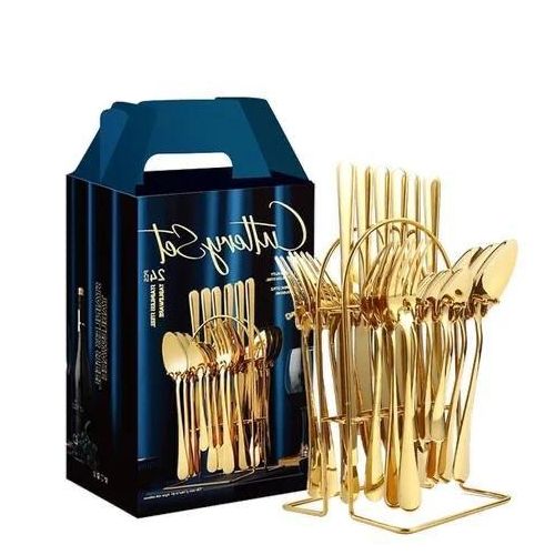 product_image_name-Generic-Steel Dinnerware Silverware Cutlery Spoon Fork 24 Pcs Set Golden-1