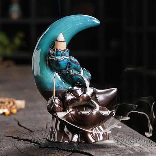 Generic Fish Waves Incense Burner Ceramic Pond Backflow Incense Holder with  20 Blue @ Best Price Online