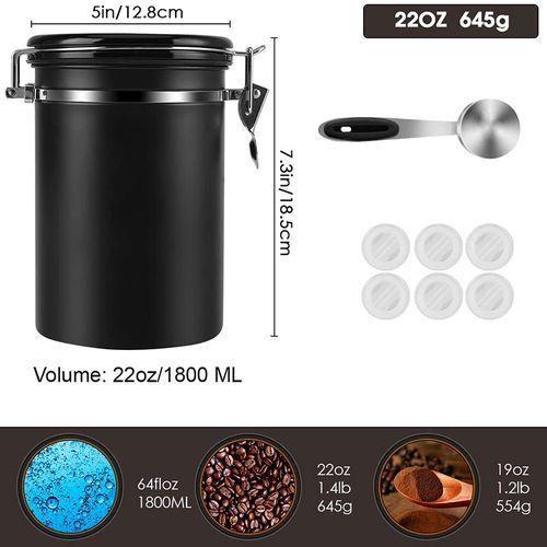 22oz Stainless Airtight Coffee Container w/ Date Tracker CO2-Release Valve  Scoop