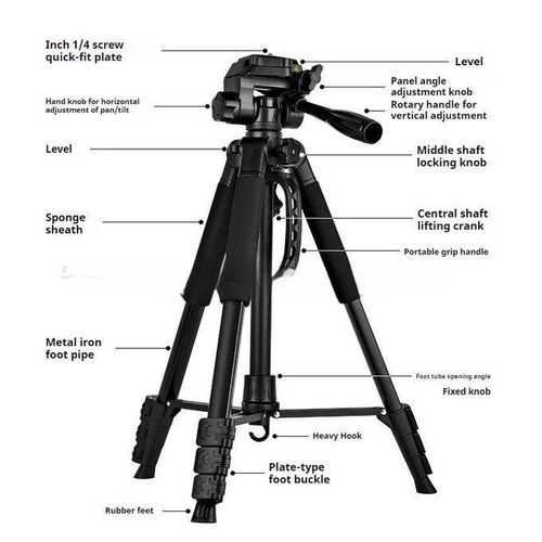 product_image_name-Generic-Aluminum Tripod 3366 Foldable Camera Tripod with Phone Mount and Bag-4