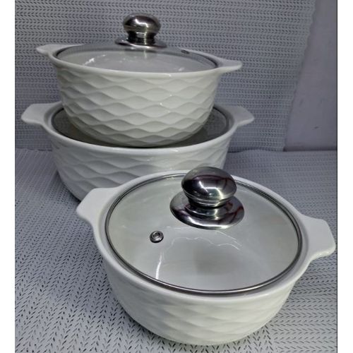 Generic Set Of 3 Ceramic Soup Serving Pots- White @ Best Price Online