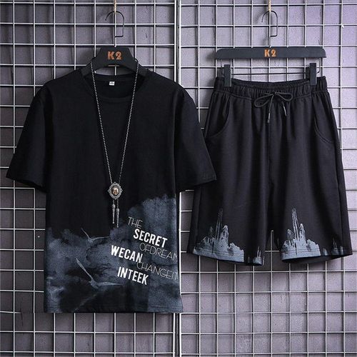 Fashion 2pcs Men's T-Shirts Short Sleeve + Shorts Set, Loose Sports T ...