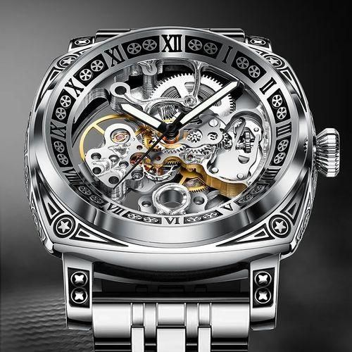 product_image_name-Generic-Blue Glass Diamond Shaped Crown Skeleton Automatic Mechanical Watches MEN-2