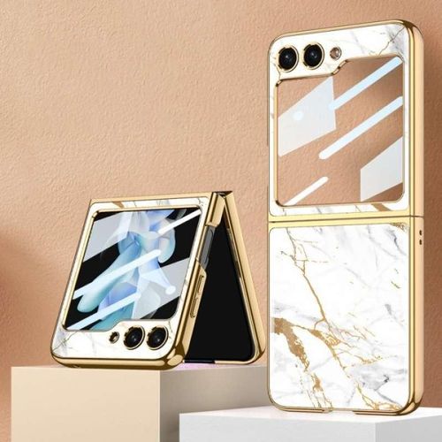 product_image_name-Generic-Gold and White Ultra Slim Marble Cover Case for Samsung Galaxy Z Flip6-1
