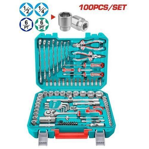 product_image_name-TOTAL- 100 Pcs Tools Set with Sockets, Ratchets, Spanners, Pliers, Hex keys, Screwdriver Bits – THKTHP21006-1