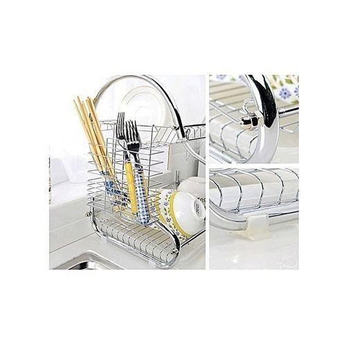 product_image_name-Generic-2 Tier Dish Rack Stainless Steel, With Drain Board-3