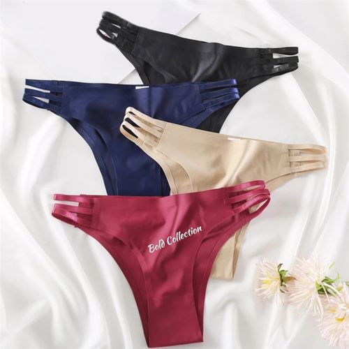 Fashion 3PCs Sexy Triple Strap Soft Silk Seamless Thong Panties(Hips  36-42inc) @ Best Price Online