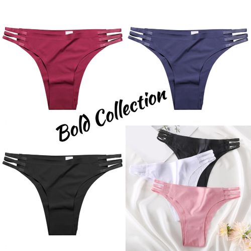 Fashion 3PCs Sexy Triple Strap Soft Silk Seamless Thong Panties(Hips  36-42inc) @ Best Price Online