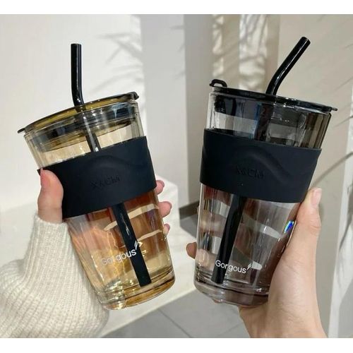 product_image_name-Generic-Glass Smoothie Cup With  Lid,Straw And Protective Leather Sleeve-4