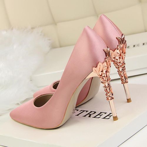 Women's Chunky Heeled Pumps Round Toe Slip Closed Toe High - Temu