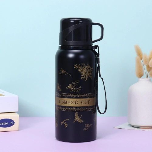 product_image_name-Generic-*600ml Capacity black flower cup Vacuum flask, -3